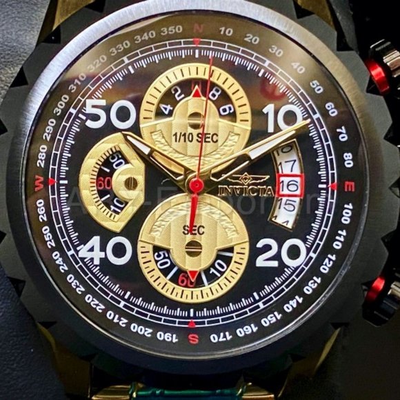 NEW Invicta Aviator 48MM Black Dial Quartz Gold Bracelet Watch - Picture 1 of 11